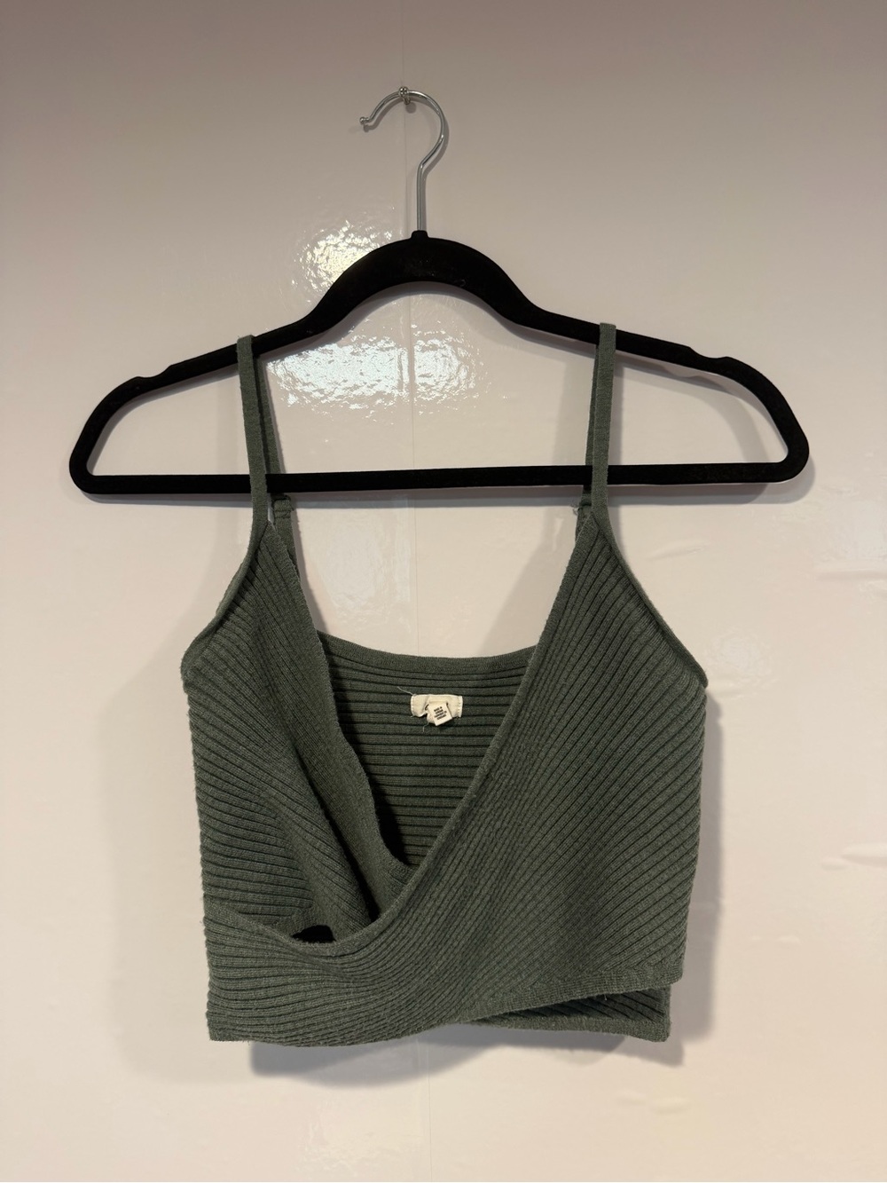 Ribbed Aerie Olive Green Wrap‎ Crop Tank Top